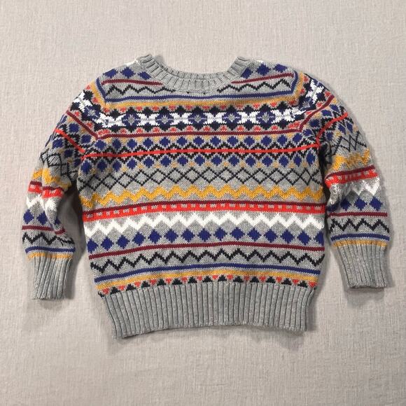 Old Navy 2T Colorful Fair Isle Sweater Toddler Knit Cozy Warm Cute Gray - Picture 1 of 6